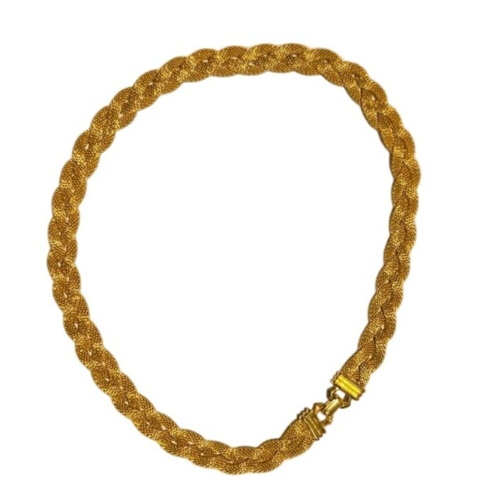 Necklace Braided Mesh Gold-Tone Chain With Secure Clasp 14 Inches Long